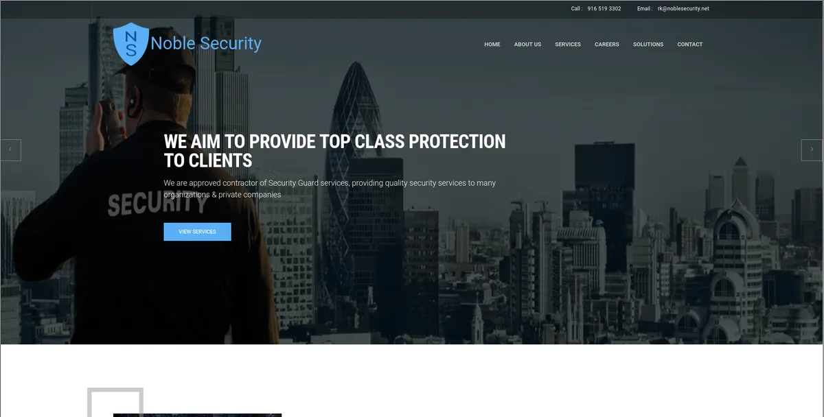 Screenshot of the Noble Security website